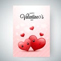 Cute heart couple on shiny pink background for Happy Valentine Day greeting card. Royalty Free Stock Photo