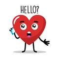 Cute heart love characters call someone with a hand phone, mobile phone vector. flat design