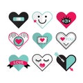 Cute heart and love icon emblems and design elements set