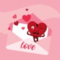 Cute heart male in envelope character