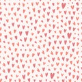 Cute heart pattern, modern hand drawn background, seamless vector texture with various trendy coral colored doodle heart