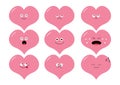 Cute heart shape emoji set. Funny kawaii cartoon characters. Emotion collection. Happy, surprised, smiling, crying, sad angry pink Royalty Free Stock Photo