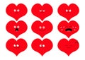 Cute heart shape emoji set. Funny kawaii cartoon characters. Emotion collection. Happy, surprised, smiling, crying, sad angry red Royalty Free Stock Photo