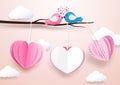 Cute heart shape mobile hanging with branches and Couple birds Royalty Free Stock Photo