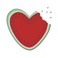 Cute heart shape watermelon slice eaten taste. Summer taste concept. Flat cartoon style, vector isolated illustration. Royalty Free Stock Photo