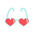 Cute heart shaped glasses. 14 february, Valentine s Day, Love, wedding concept. Flat illustration.