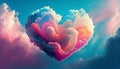 Cute heart-shaped multicolored clouds in the background of Valentines Day scene