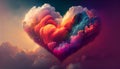 Cute heart-shaped multicolored clouds in the background of Valentines Day scene