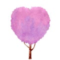 Cute heart shaped tree watercolor, purple pink heart shaped bush of a tree, heart tree hand drawn Royalty Free Stock Photo