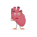 Cute heart with shock expression, upset shocked scared human organ character