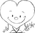 Cute heart valentine - black sketch vector