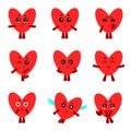 Cute hearts with different emotions. Vector set.