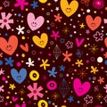 Cute hearts and flowers love seamless pattern