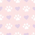 Cute hearts and paws pattern background for pets