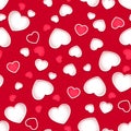 Cute hearts seamless pattern with a red background