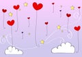 Cute heartshaped balloons flying in the sky