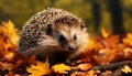 Cute hedgehog in autumn forest, small and fluffy generated by AI