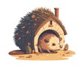 Cute hedgehog in cave, cheerful and small