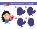 Cute hedgehog with Christmas letter in winter. Find the correct shadow. Game for children. Activity, color vector