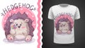 Cute hedgehog with flower - idea for print t-shirt