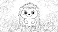 Cute Hedgehog Sitting in Leaves Coloring Page Outline Royalty Free Stock Photo