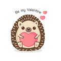 Cute Hedgehog holding pink hearts for Valentine`s day