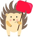 Cute hedgehog holding a red sign board Royalty Free Stock Photo