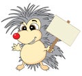 Cute hedgehog holding a wooden sign Royalty Free Stock Photo