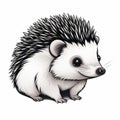 Cute Hedgehog Isolated Vector Illustration In Black And White