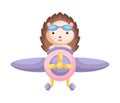 Cute hedgehog pilot wearing aviator goggles flying an airplane. Graphic element for childrens book, album, scrapbook, postcard,