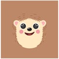 Cute Hedgehog portrait square smiley head cartoon round shape animal face, isolated avatar character vector icon flat