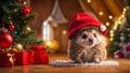 cute hedgehog in a Santa hat house banner cozy small friendly