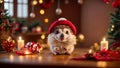cute hedgehog in a Santa hat winter banner cozy small friendly season celebrate
