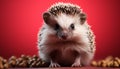 Cute hedgehog, small and fluffy, looking at the camera generated by AI