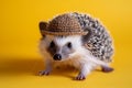 Cute Hedgehog Wearing a Tiny Straw Hat on a Vibrant Yellow Background Perfect for Quirky and Fun Animal Themes Royalty Free Stock Photo