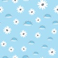 Cute hedgehogs and flowers. Seamless pattern for children.
