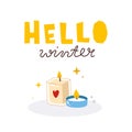 Cute hello winter card with candles