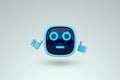 Cute helper Chatbot with artificial intelligence on a light background, technology, automation. 3D render, copy space