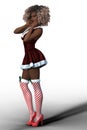 Santa`s Cute Female Helper in a Red Dress