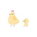 Cute hen and chick. Chicken and baby. Animal cartoon characters. Vector in flat style isolated on white Royalty Free Stock Photo