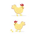 Cute hen and chick illustration vector isolated on white background