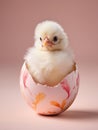 Hen chicklet hatching out of easter egg