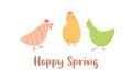 Cute hen set isolated on white. Easter. Childish cute cock with floral ornament. Running chicken character vector