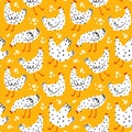 Cute hens seamless pattern, texture, background. Packaging paper