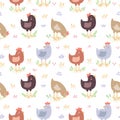 Cute hens vector seamless pattern