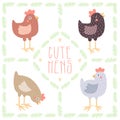 Cute hens vector set