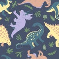 Cute herbivorous dinosaur seamless pattern