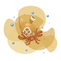 Cute hermit crab. Cartoon Cancer hermit. Vector illustration hermit crab on background of sand. Royalty Free Stock Photo