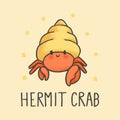 Cute Hermit Crab cartoon hand drawn style