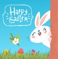 Cute hiding easter bunny greeting card design Royalty Free Stock Photo